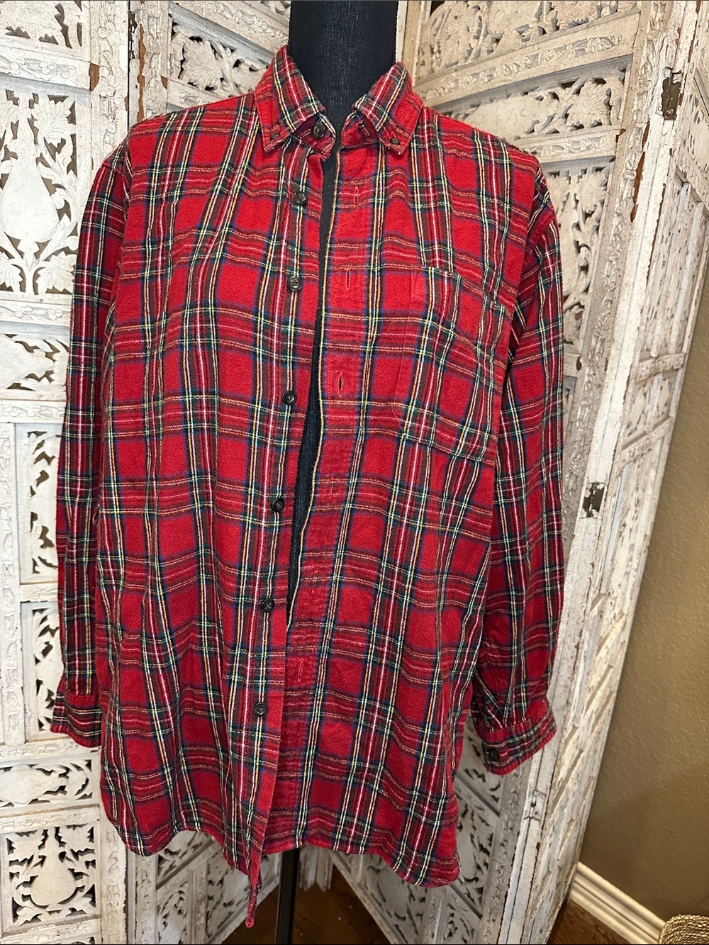 Vintage L.L. Bean Red Plaid Button-Down Casual Shirt 100% Cotton